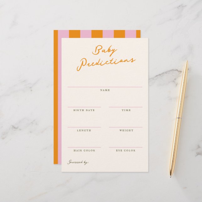 Papelería Baby Predictions Shower Guessing Game (Anverso/Reverso In Situ)