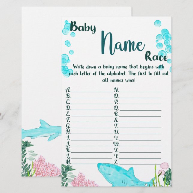 Papelería Baby Shower Game Card Baby Name Race (Anverso / Reverso)