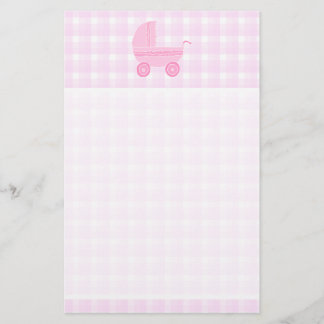 Papelería Baby Stroller. Light Pink en Pink Gingham.