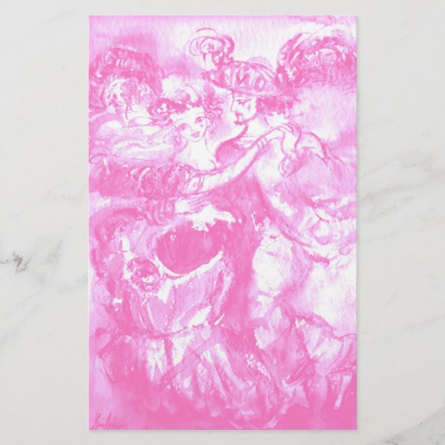 Papelería BAILE DE CARNAVAL, blanco rosa brillante (Anverso)