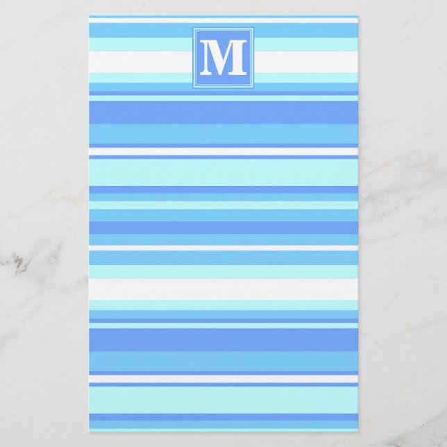 Papelería Bandas azules del cielo monogramo (Anverso)