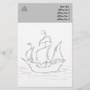Papelería Barco pirata, estilo boceto. Tema Náutico