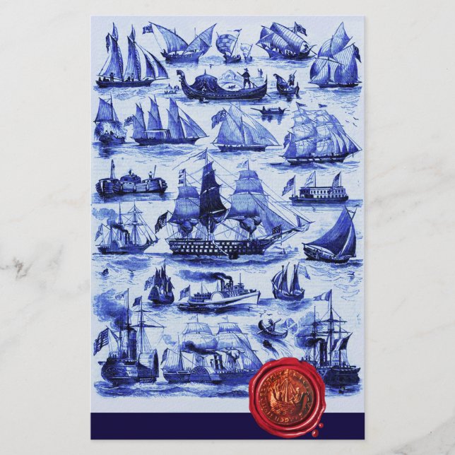 Papelería BARCOS DE VINTAJE AZUL,VASOS DE VELA Sellado de Ce (Anverso)