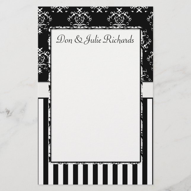 Papelería Barroco rayado negro y blanco (Anverso)