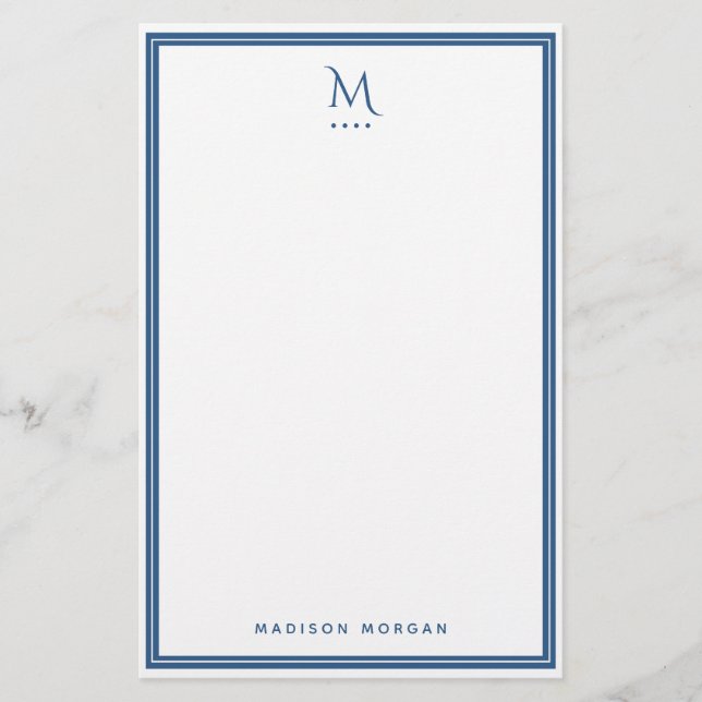 Papelería Basic Monogram Navy Blue Border Personalized  (Anverso)