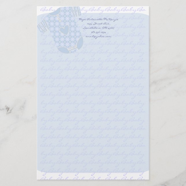 Papelería Bebé Corazón Rattle Argyle Onsie Baby Blue (Anverso)