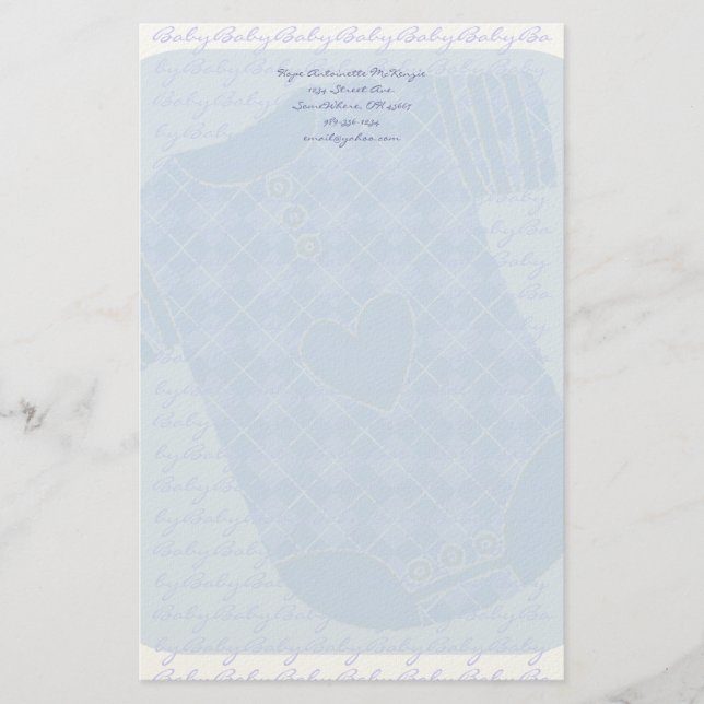 Papelería Bebé Corazón Rattle Argyle Onsie Baby Blue (Anverso)