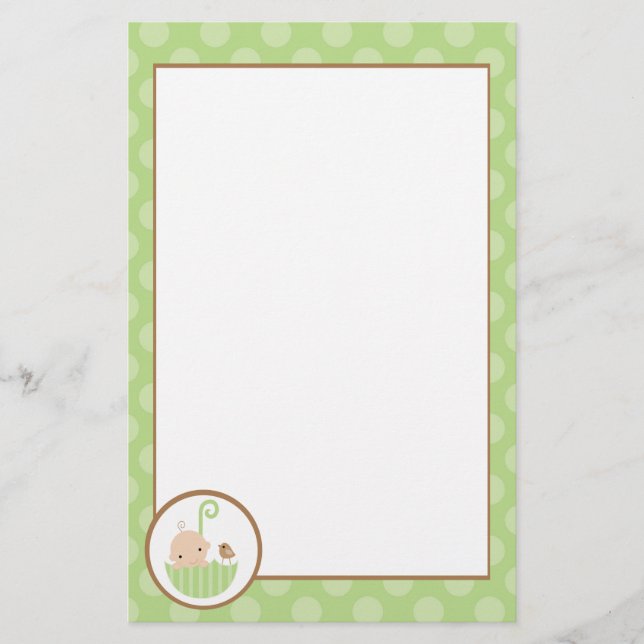Papelería Bebé verde en el paraguas (Anverso)
