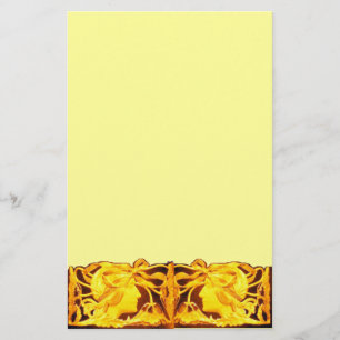 PAPELERÍA BELLEZA ELEGANTE / DAMA CON BOW AMARILLO Y FLORES