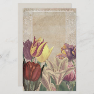 Papelería Bellos Tulipanes Rojo Amarillo Blanco Lace Beige