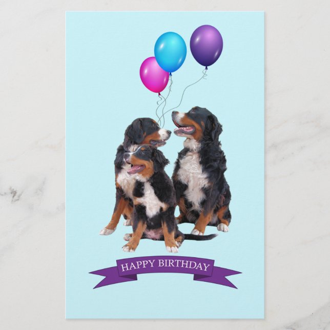 Papelería Bernese Mountain Dogs Feliz cumpleaños (Anverso)
