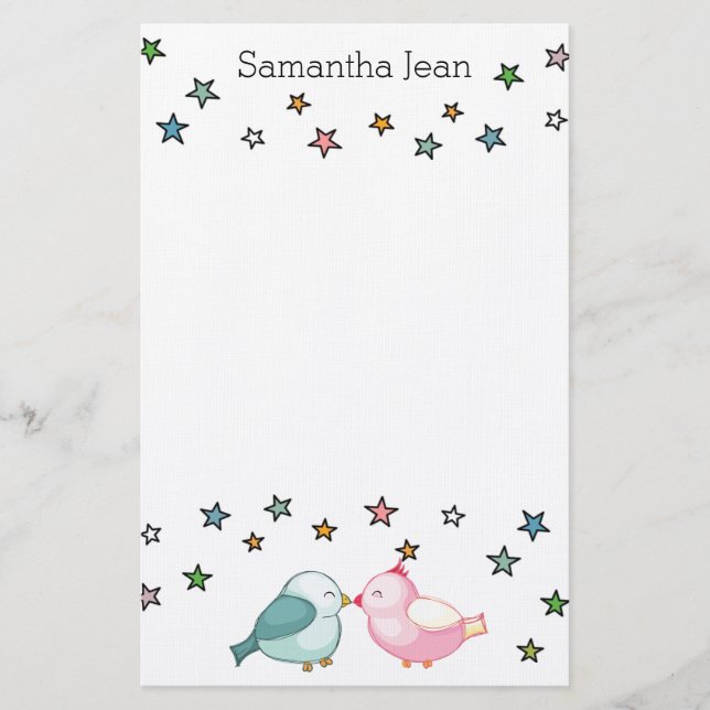 Papelería Besando aves y estrellas (Anverso)