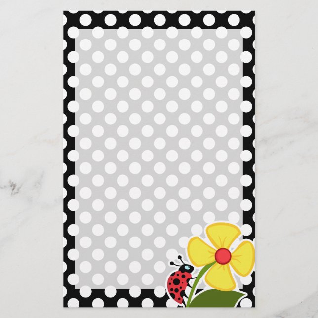 Papelería Bicho de labios sobre puntos de polka blanco y neg (Anverso)