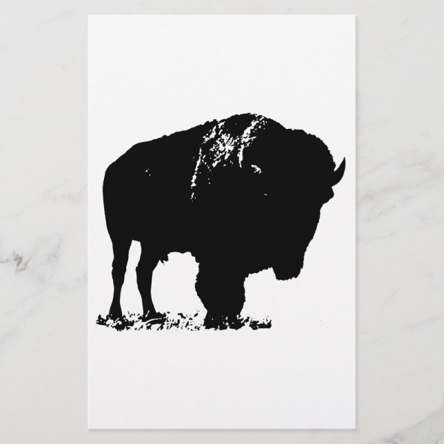 Papelería Bisonte Búfalo de Arte Pop en Blanco y Negro (Anverso)