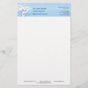 Papelería Blanco Médico Caduceo Azul Diseño 3D