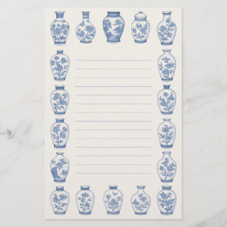 Papelería Blue Chinoiserie Vase Stationery – Elegant Lined