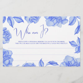 Papelería Blue Floral Bridal shower Who am I game