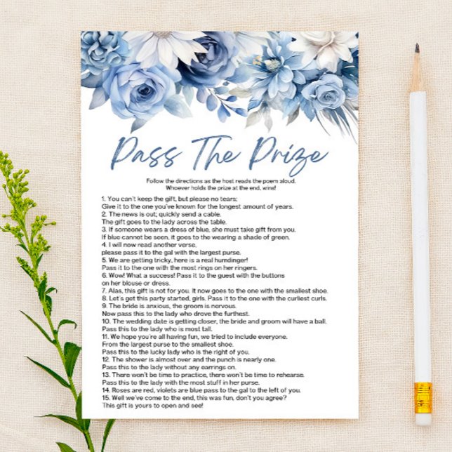 Papelería Blue Floral Pass The Pridal Bridal Shower Game (Subido por el creador)