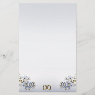 Papelería Blue Floral Stationery corazones ligados al oro