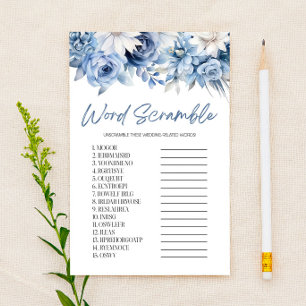 Papelería Blue Floral Word Scramble Bridal Shower Game