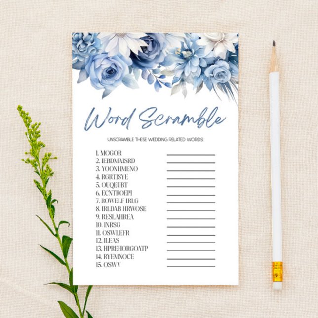 Papelería Blue Floral Word Scramble Bridal Shower Game (Subido por el creador)