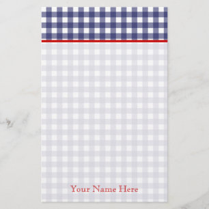 Papelería Blue Gingham Con Stationery Personalizada En Rojo