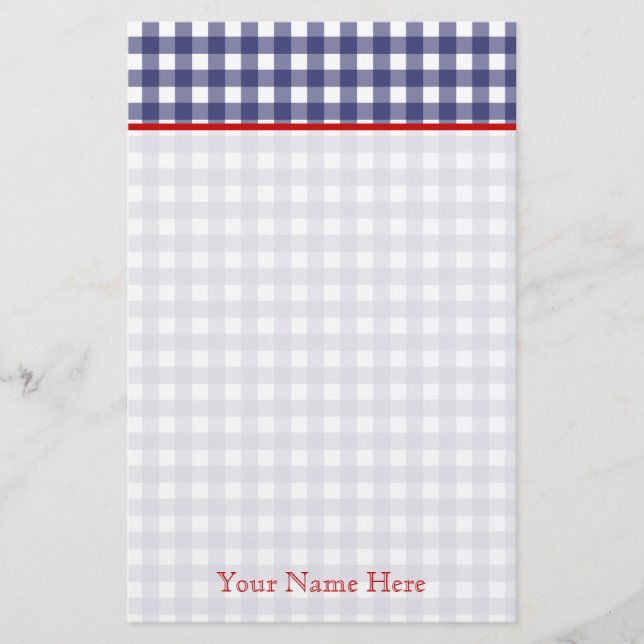 Papelería Blue Gingham Con Stationery Personalizada En Rojo (Anverso)