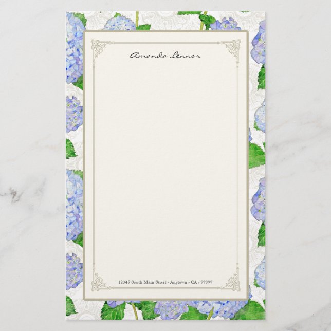 Papelería Blue Hydrangea Lace Floral Elegante Bodas Formales (Anverso)