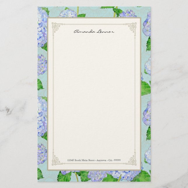 Papelería Blue Hydrangea Lace Floral Elegante Bodas Formales (Anverso)