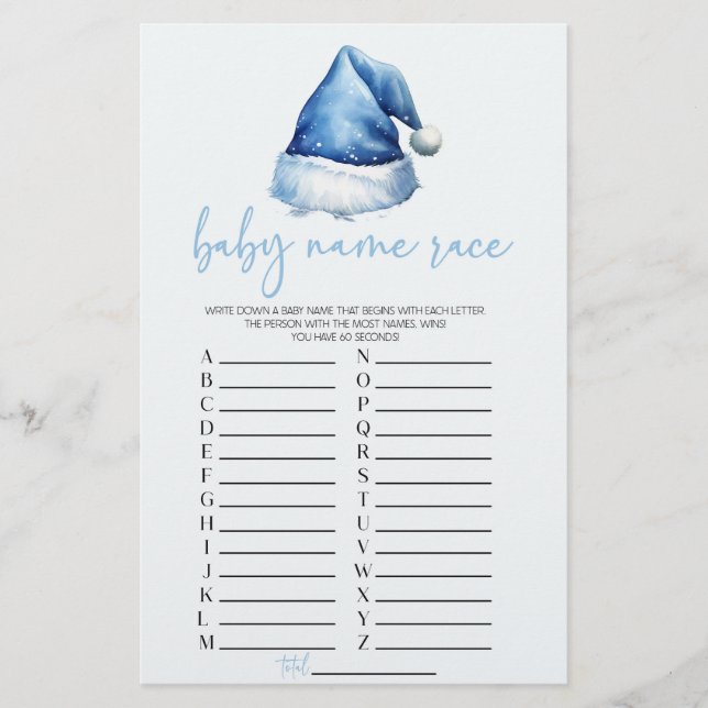 Papelería Blue Santa Navidades Nombre Race Juego de Baby Sho (Anverso)