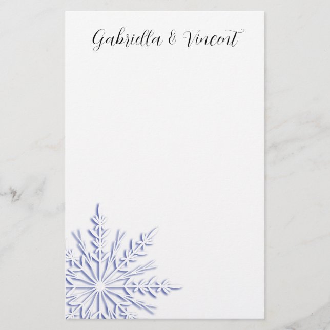 Papelería Blue Snowflake on White Winter Wedding (Anverso)