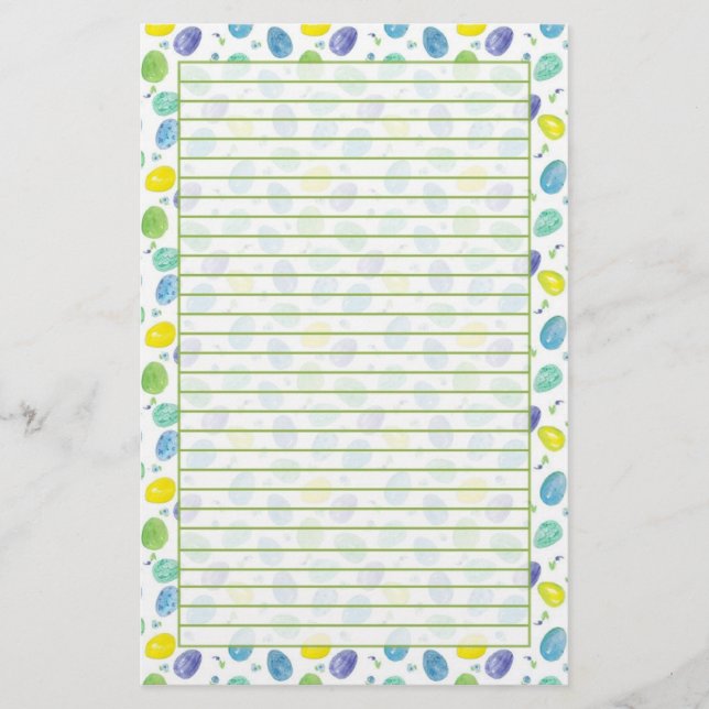 Papelería Blue Watercolor Easter Eggs Green Lin (Anverso)