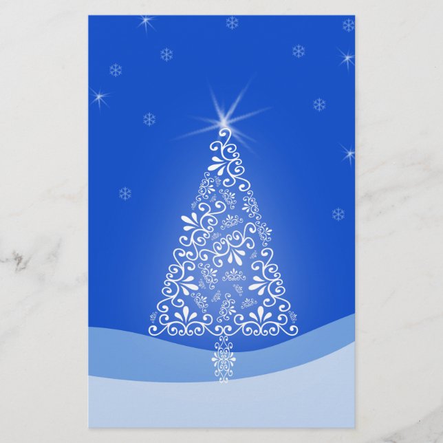 Papelería Blue White Merry Christmas Tree Stars Night Light (Anverso)