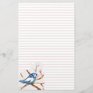 Papelería Bluebird En Un Árbol Letra Rosa Lineada Escribiend