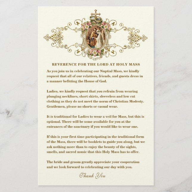 Papelería Boda católico: Modesto atuendo de iglesia para inv (Anverso)