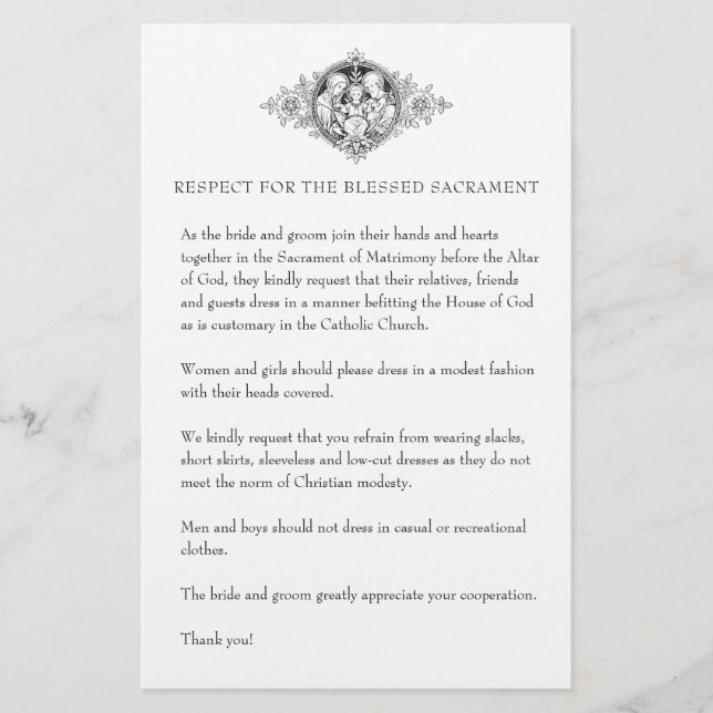 Papelería Boda católico: Modesto atuendo de iglesia para inv (Anverso)