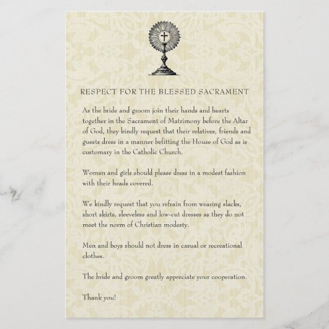 Papelería Boda católico: Modesto atuendo de iglesia para inv (Anverso)