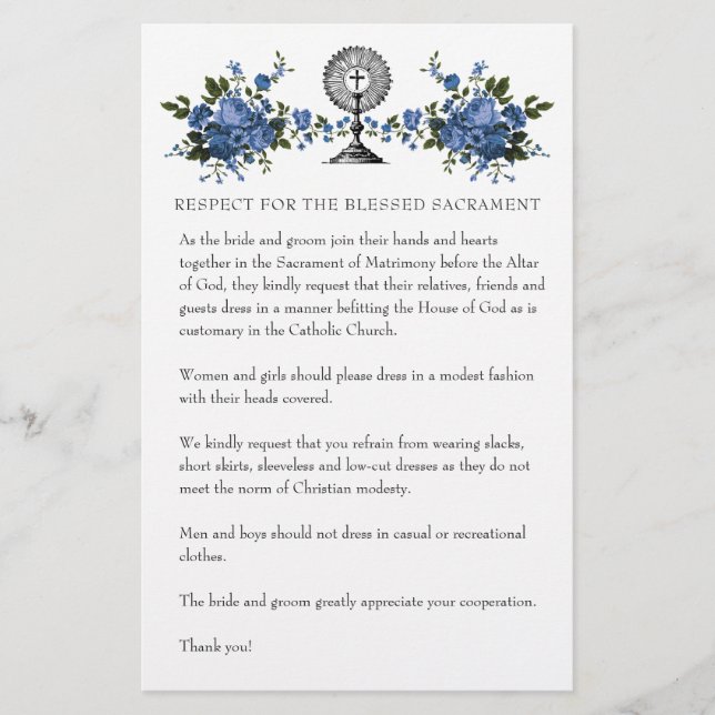 Papelería Boda católico Modesto atuendo de iglesia Rosas azu (Anverso)