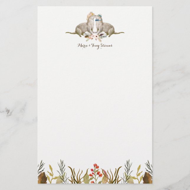 Papelería Boda de acuarela de Boho Woodland Otter (Anverso)
