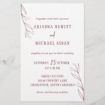 Boda de Burgundy Botánicos Minimalistas Elegantes