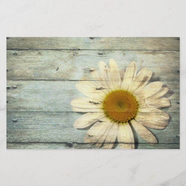Papelería boda de margarita de barnwood azul pastel (Anverso)