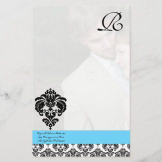 Papelería Boda de Monograma Aqua Blue Damask