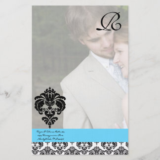 Papelería Boda de Monograma Aqua Blue Damask