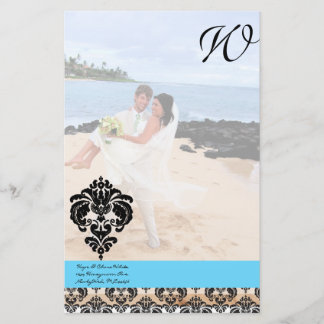 Papelería Boda de Monograma Aqua Blue Damask