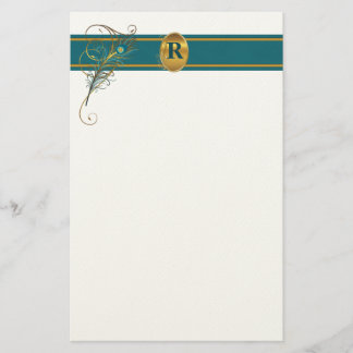 Papelería Boda de pavo real monogramado en Verde azulado y o