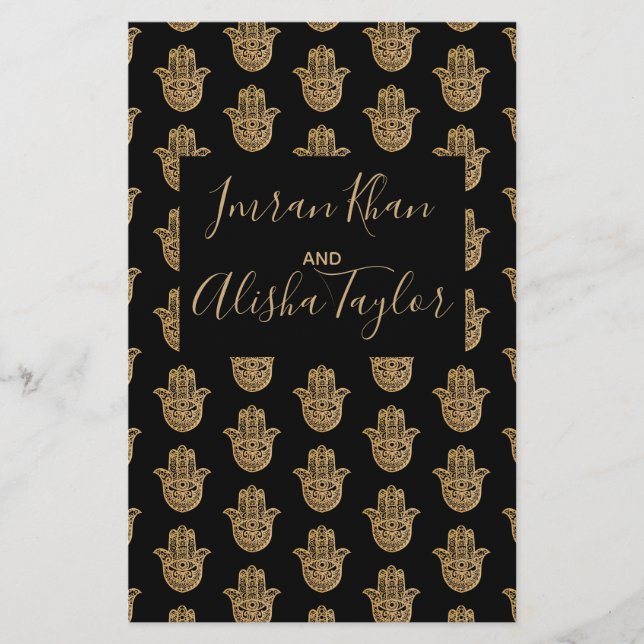 Papelería Boda indio Gold hamsa Henna Invitación (Anverso)
