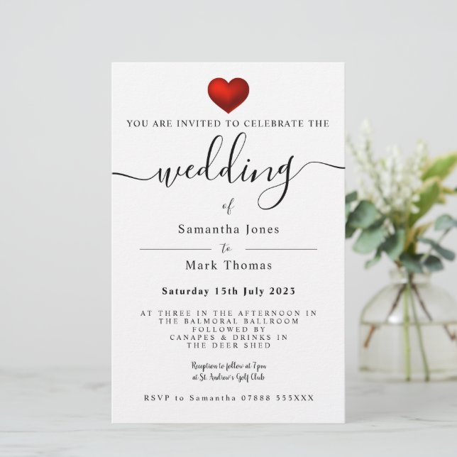Papelería Boda moderno y simple del corazón rojo (Anverso de pie)