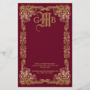 Papelería Boda Monograma clásico dorado Borgoña