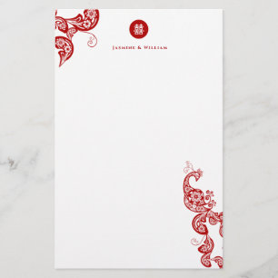 Papelería Boho de Floral Roja Peacock Moda Oriental Boda de