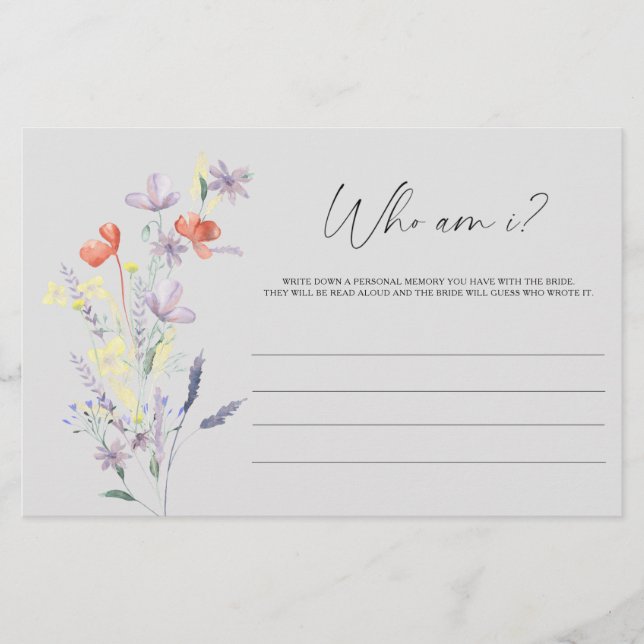 Papelería Boho Floral ¿Quién soy? juego de ducha de novia (Anverso)
